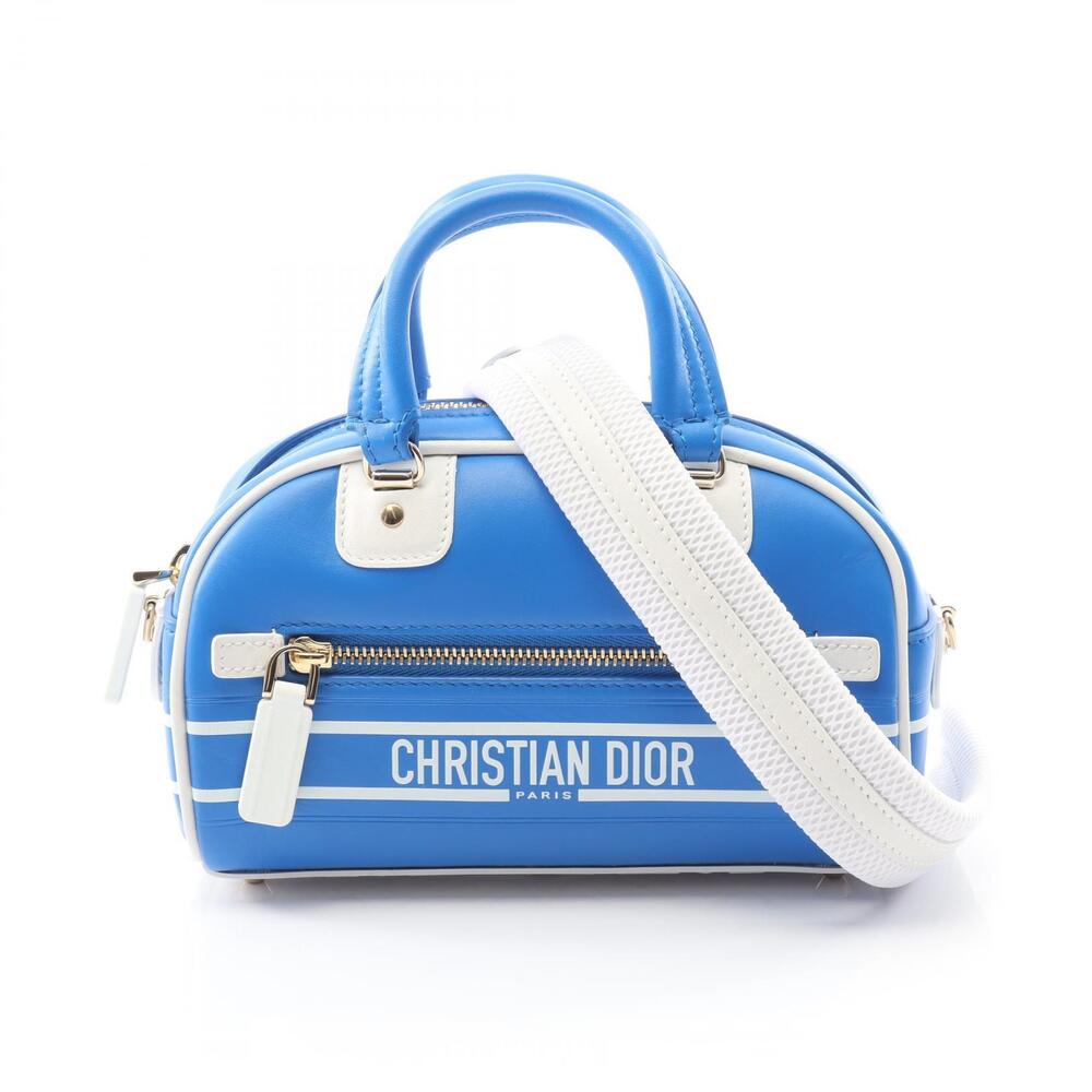 Dior VIBE Bowling Bag Handbag Leather Blue White